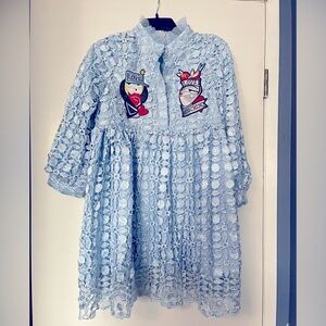 Blue lace dress with patch design